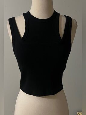 Abercrombie Soft AF Rib Layered Tank Black Cropped Double Strap Top S